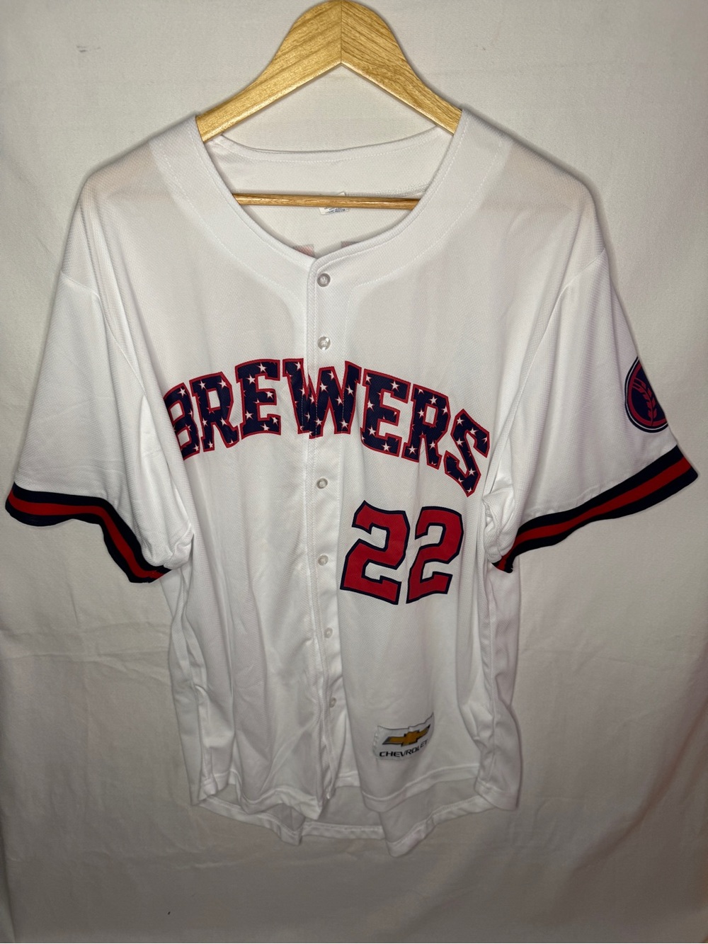 Men’s White Brewers #22 Baseball Jersey - Unbranded